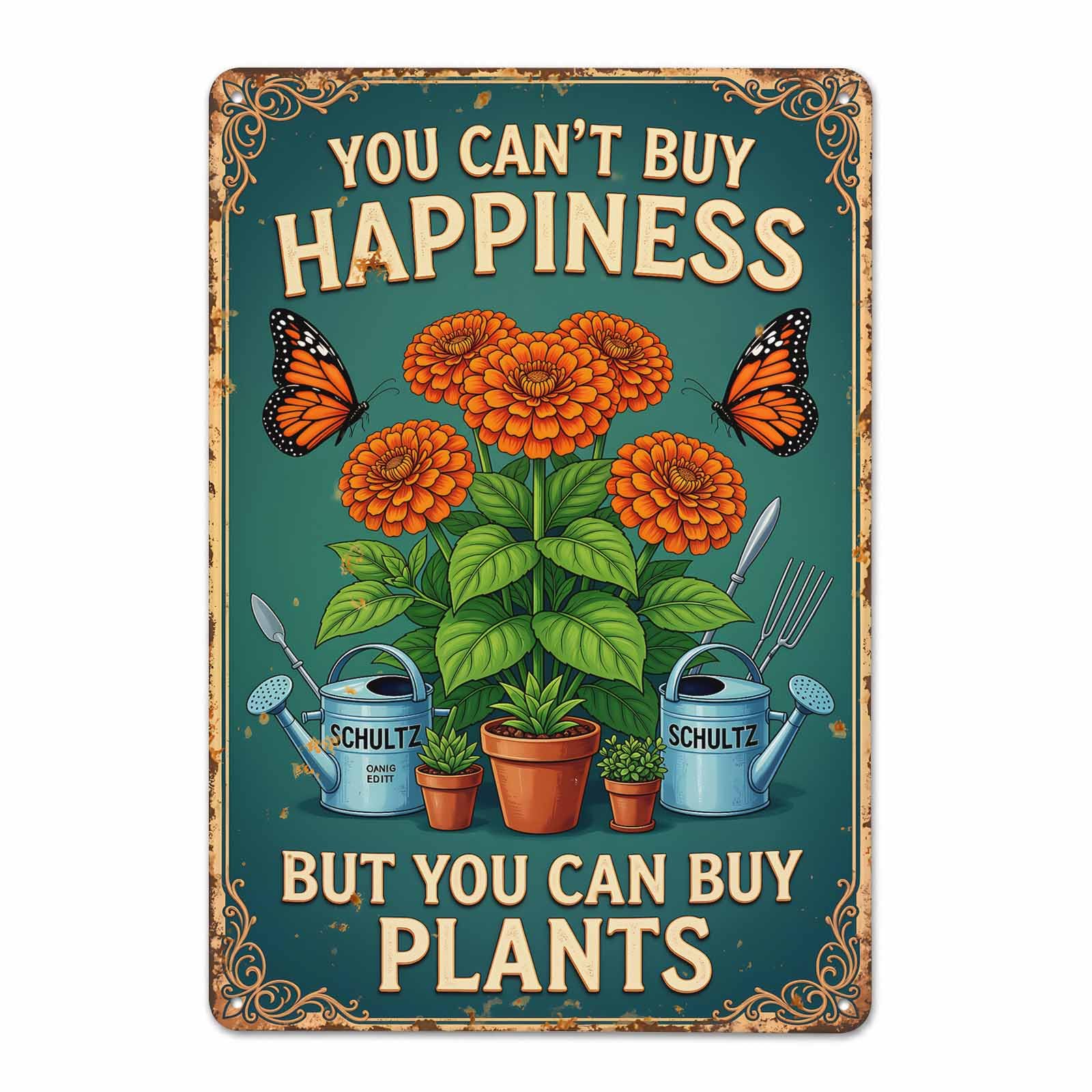 Gsrony Boys Type23 Floral Butterfly Garden Tools Vintage Metal Tin Sign 8X12,Waterproof