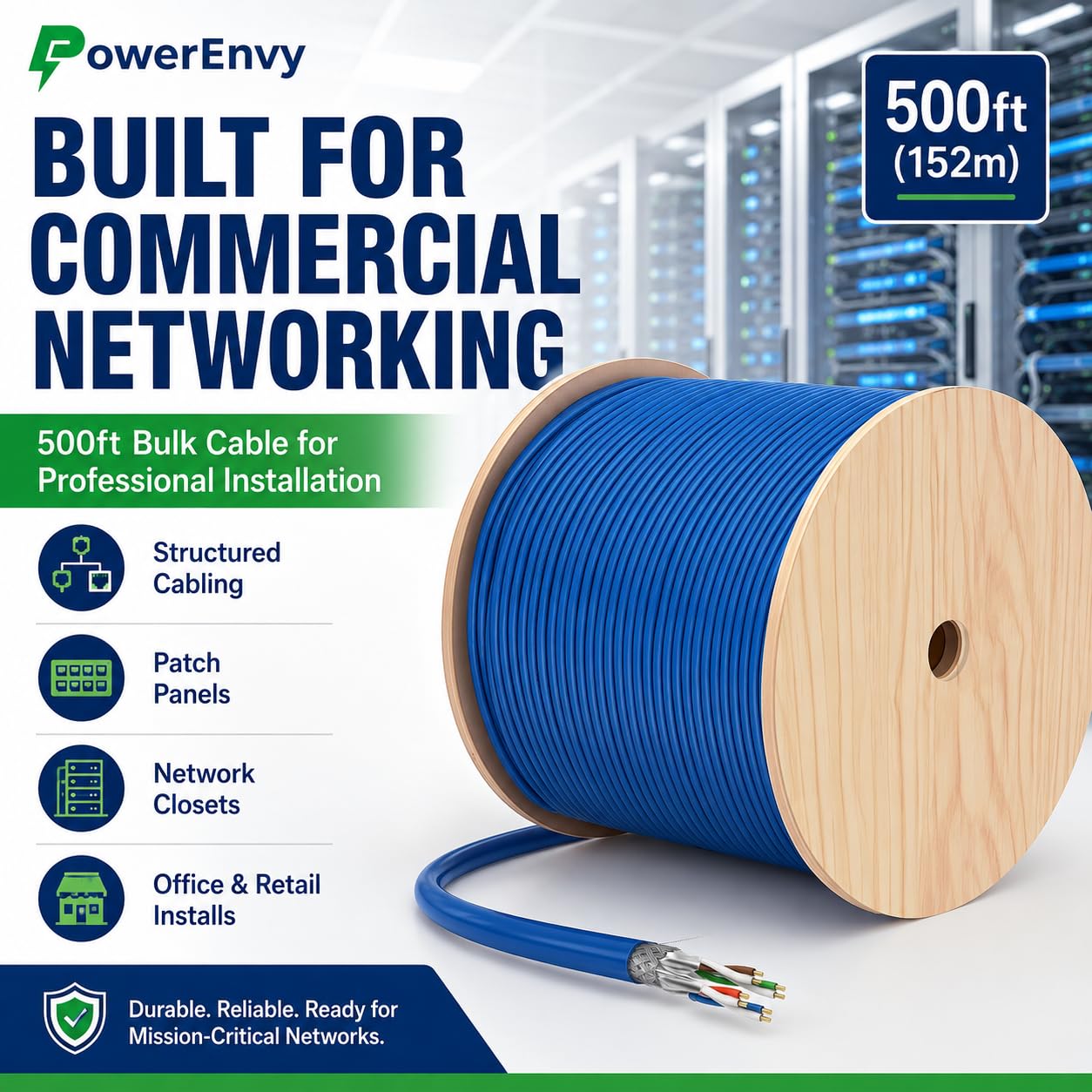 Câble Ethernet Cat7 S/FTP LAN, catégorie 7, câble réseau 23 AWG, 4 paires en cuivre nu massif, 750 MHz, 1000 m, 4 paires torsadées, certifié CMR, blindage en feuille d'aluminium (bleu)
