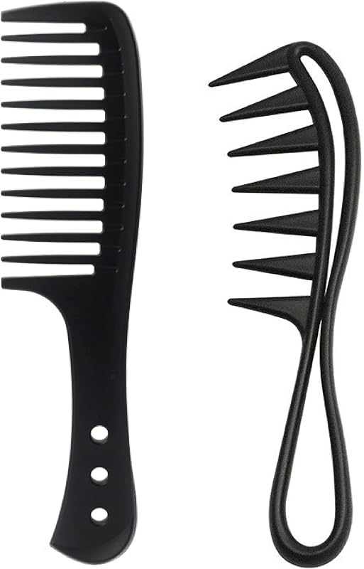 Peine de dientes anchos de 2 piezas, peine de rizo de dientes grandes, herramienta de peinado para cabello con dientes de tiburón para pelucas de cabello grueso, ondulado, húmedo y rizado, peluquería, mujeres y hombres