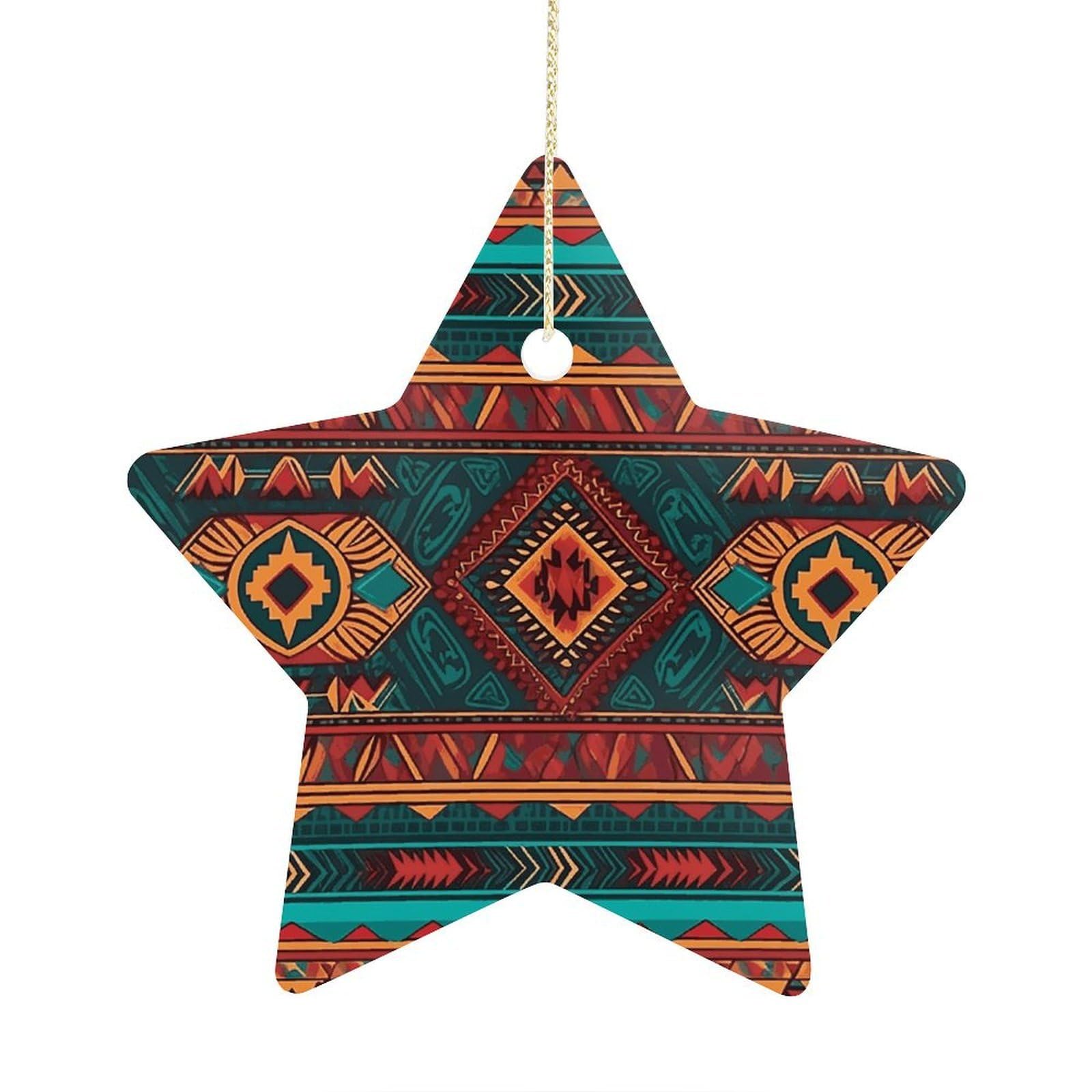 Fodpand Women's Style Ethnic Geometric Pattern Ornament With String, Keepsake Hanging Decorations,Ceramic Ornaments For Men Indoor Home Holiday Party Gifts