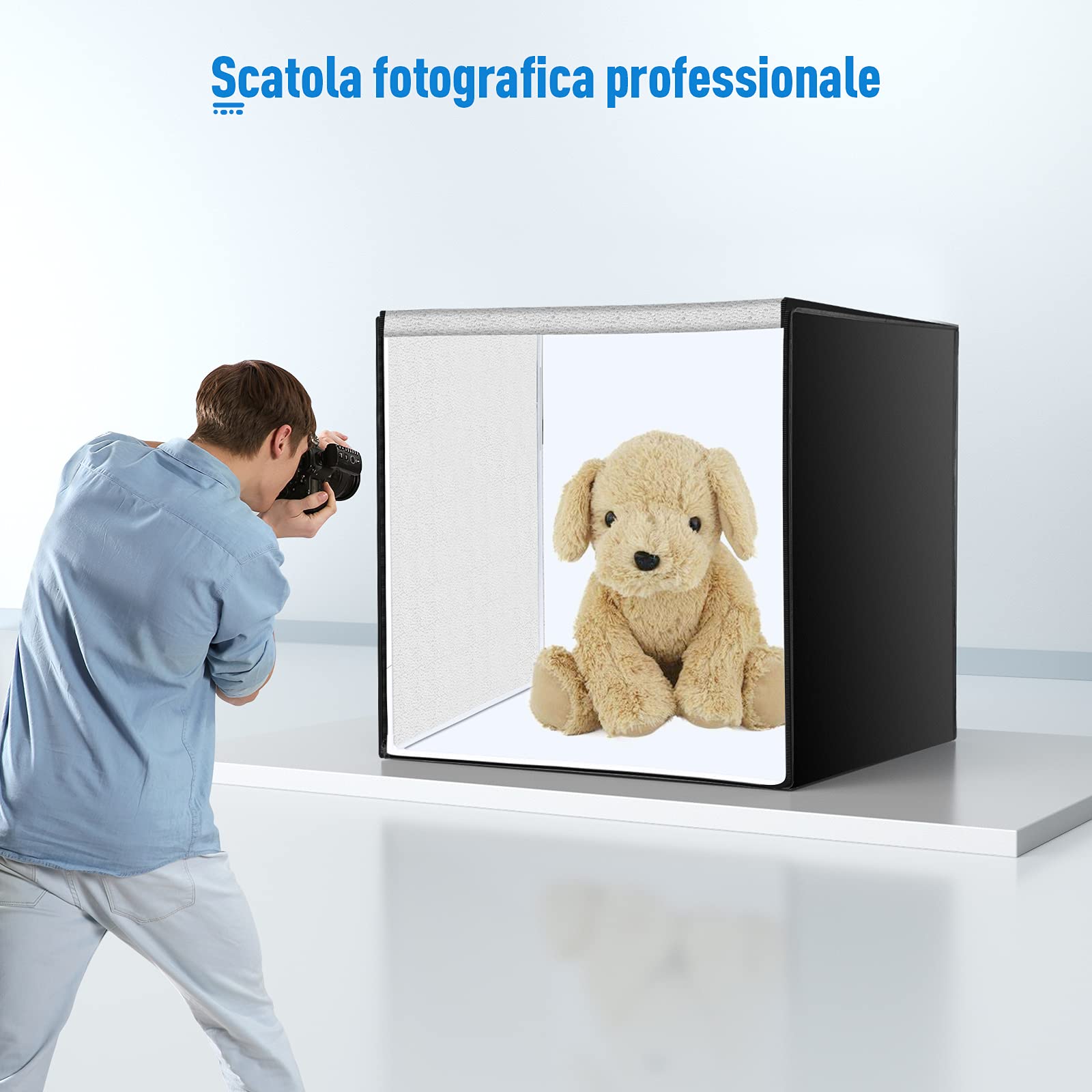 OMBAR Caja de Luz Estudio Fotográfico Portátil 80x80x80cm Caja de Fotografía con 3 Tiras Panel 210 Cuentas LED Luz Mini Estidio Fotográfico con 5600K 3 Fondos de Fotografía(Negro Blanco Naranja)
