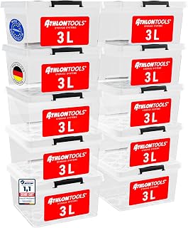 ATHLON TOOLS 10er Set 3l Aufbewahrungsbox mit Deckel klein - 100% Lebensmittelecht BPA frei - Plastikbox mit Deckel stapelbar - Aufbewahrung & Ordnung - Kunststoff Stapelboxen aus Neumaterial