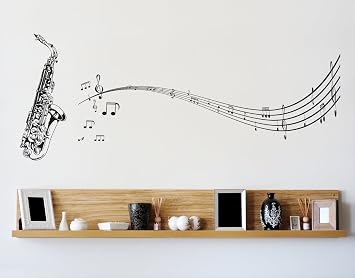 Music Vinyl Wall Art Saxophone w/Music Notes Wall Decal Sticker - 72in x 31in. You Pick The Color. #326A