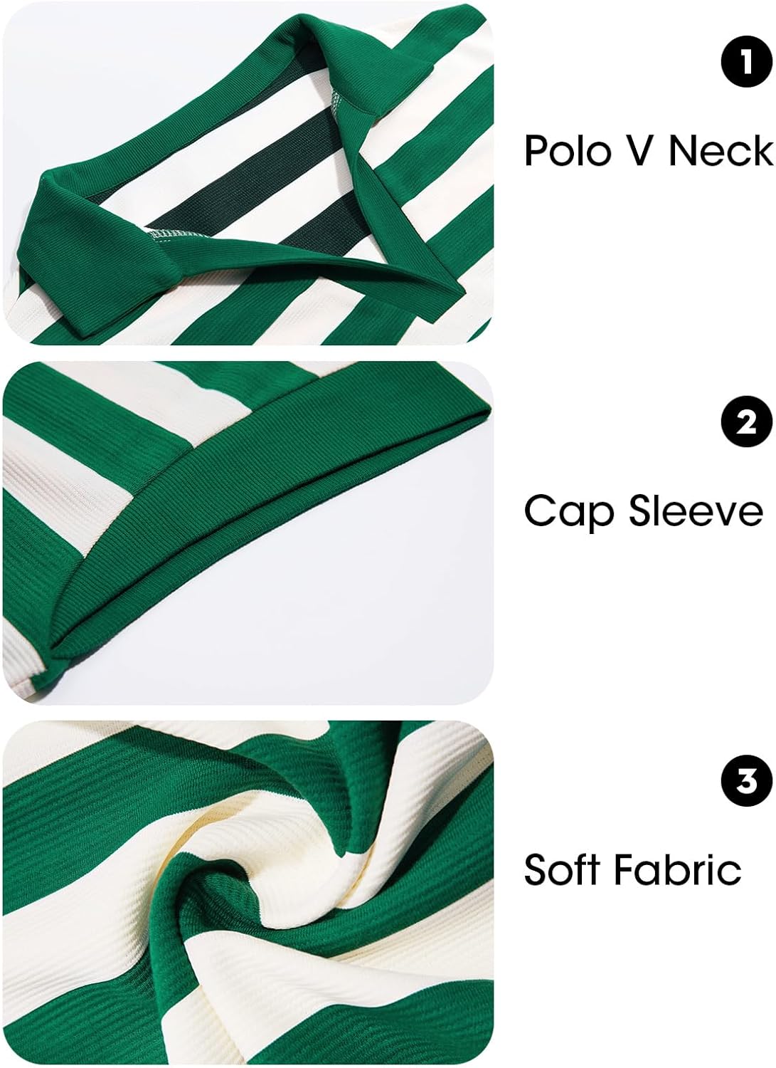 Wenrine Womens Striped Summer Mini Dress Casual Cap Sleeve Polo V Neck T Shirt Dresses with Pockets - Image 5