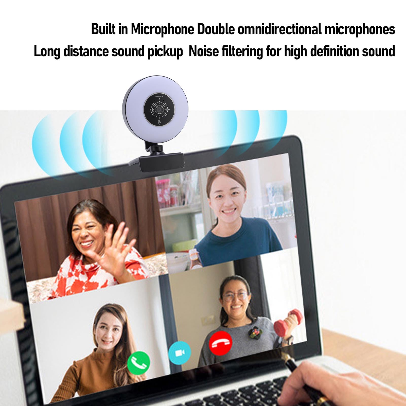 Kamera internetowa HD USB, kamera komputerowa 4k z oświetleniem, mikrofonem, automatycznym ustawianiem ostrości, zdalnym sterowaniem, Plug and Play, do wideokonferencji