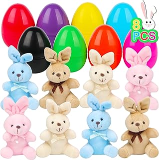 NEWBEA 8 Pcs Filled Easter Eggs with Plush Bunny,3.93