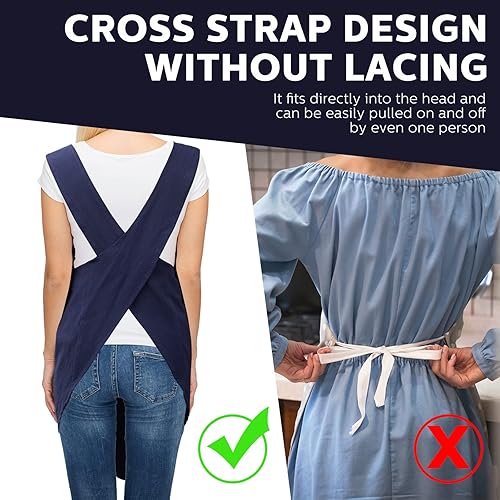 Miniatura 5 de JaGely Paquete de 2 delantales de cocina de lino japonés con espalda cruzada para mujeres y hombres con 2 bolsillos, lindo vestido de jardinería