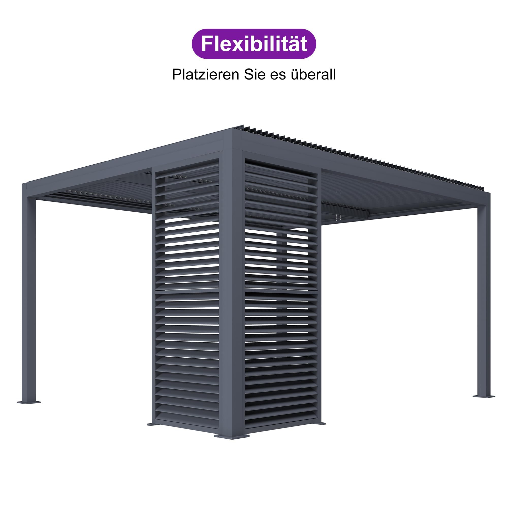 PURPLE LEAF Lamellenpergola Zubehör BY-AS, 1er-Set Alu Feste Horizontale Lamellenwand Paneel, für 3 m Graue Lamellenwand, Lamellenpergola Nicht Enthalten, Grau