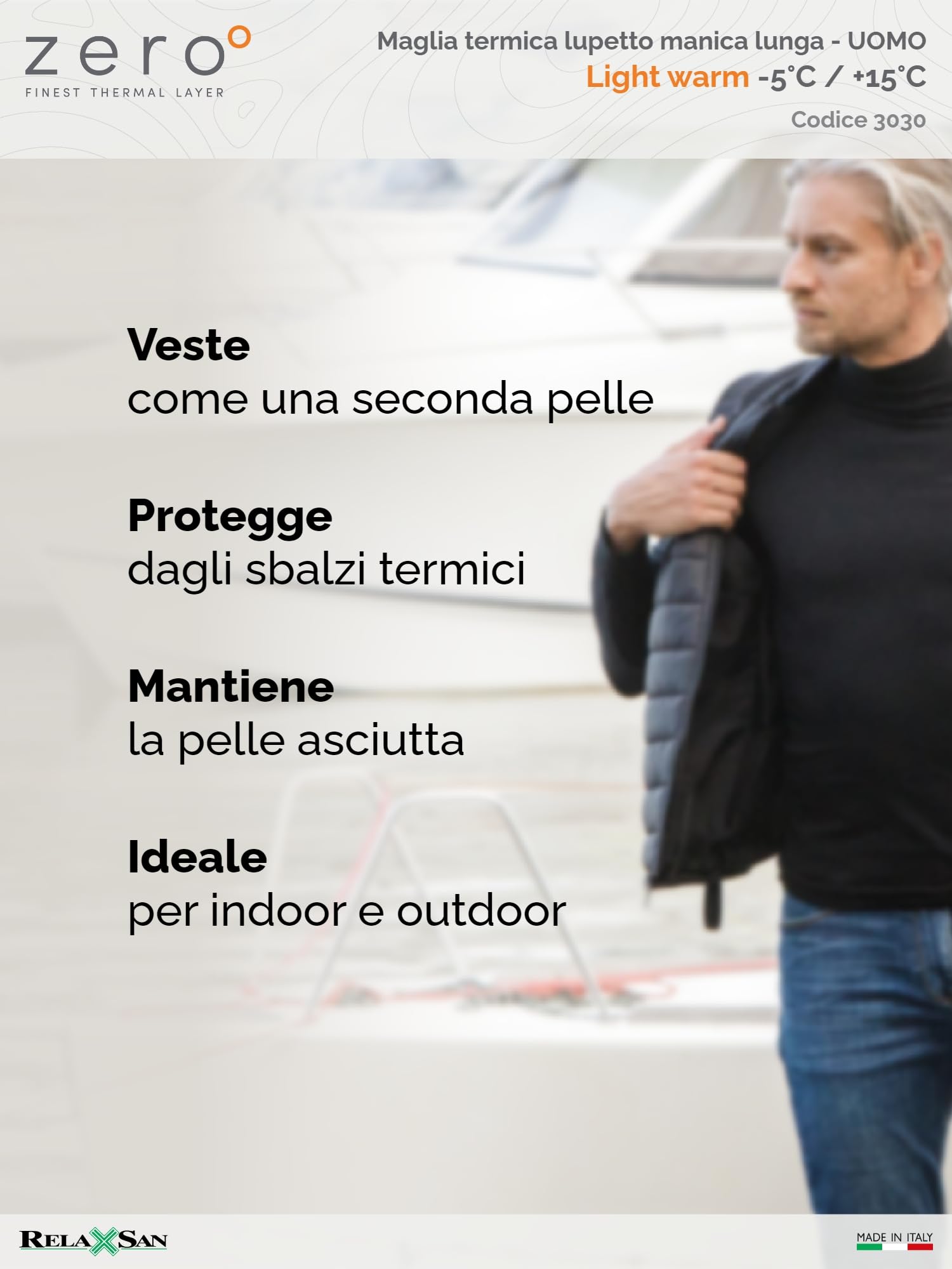 Relaxsan Zero Maglia Termica Uomo Collo Alto Manica Lunga, Lupetto con Lana Merino, Made in Italy, cod. 3030