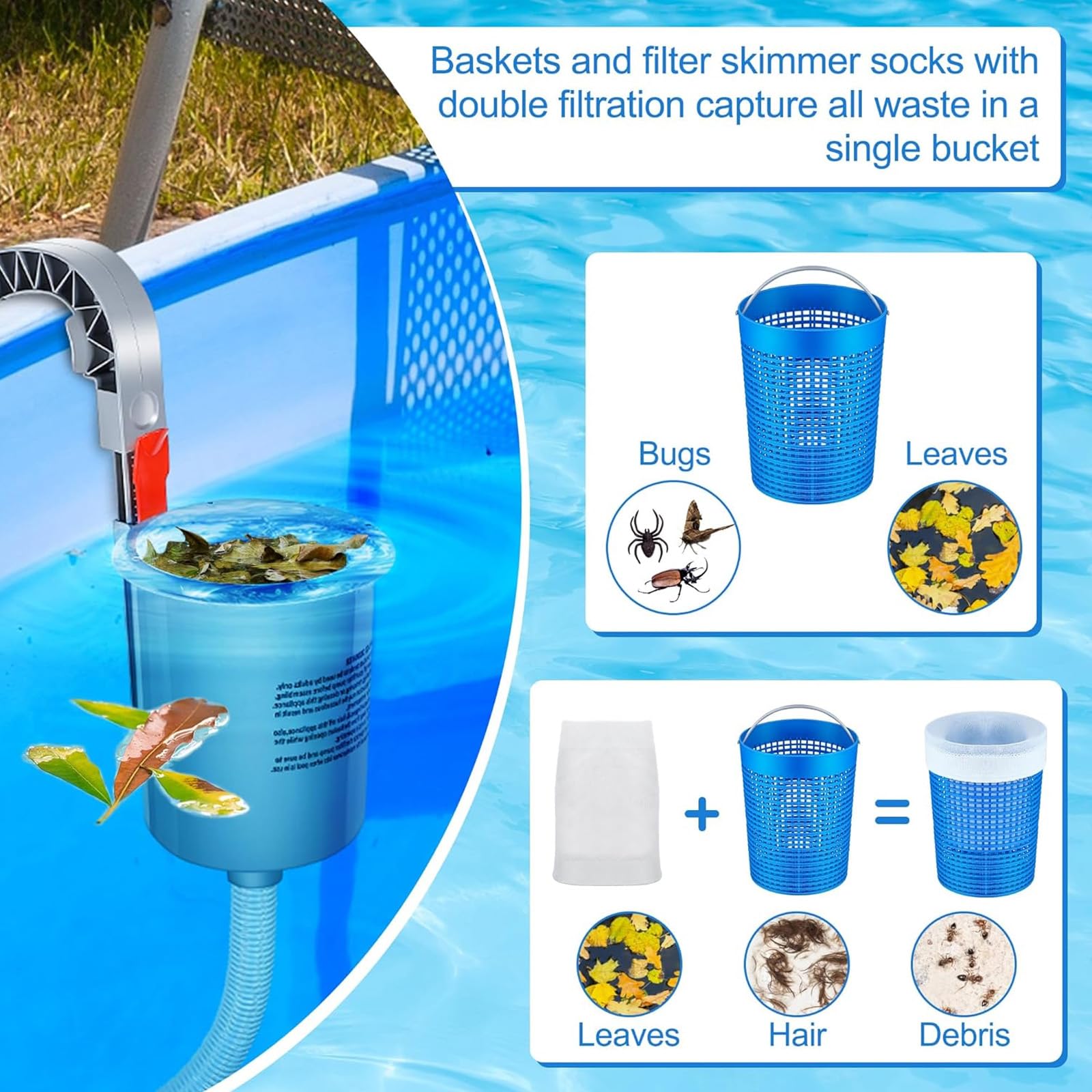 Skimmer para Piscina de Suelo Skimmer para Superficie de Montaje en Pared con Cesta Desmontable Superficie para Piscina con Soporte de Montaje Ajustable