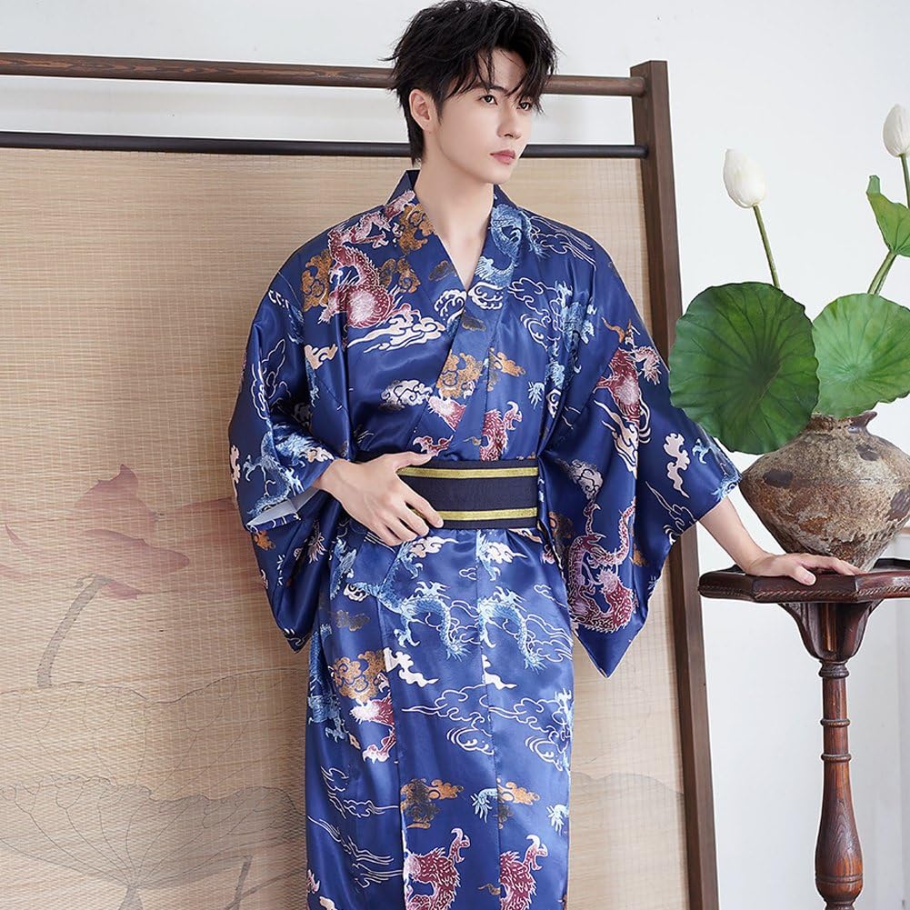Sanfly Kimono Yukata Unisex, Ropa Tradicional Japonesa Samurái, Holgada, Informal, con Estampado, Larga, para Hombre
