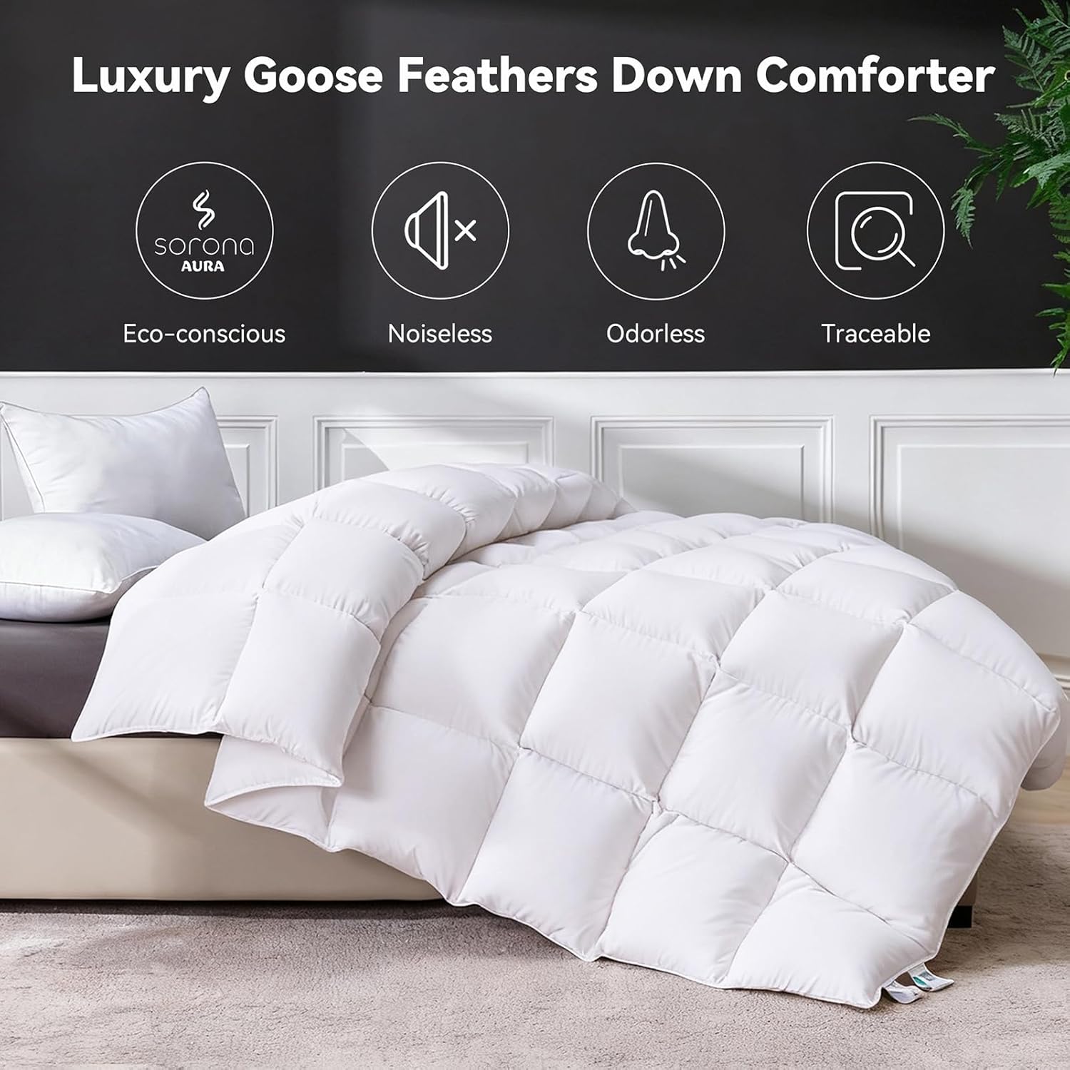 Goose Feather Down Fiber Comforter Cal King Size, Ultra Soft Medium Warm Duvet Insert, All Season Luxury Hotel Bedding Comforters with Corner Tabs(White,108x94) - Image 2