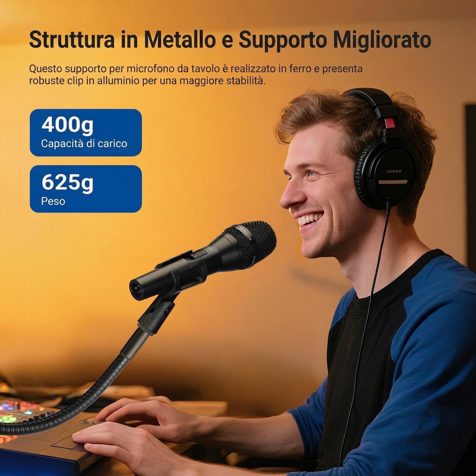 NEEWER Supporto Microfono da Tavolo con Braccio Flessibile, Morsetto Porta Mic da Scrivania con Clip e Adattatore 3/8" a 5/8" Compatibile con Blue Yeti Snowball HyperX QuadCast SoloCast Shure, MS016