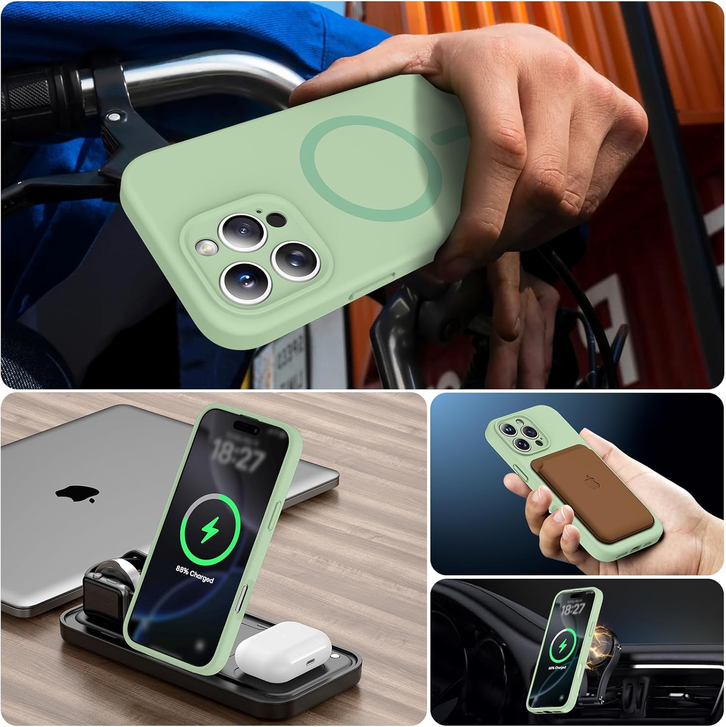 Magnetic for iPhone 16 Pro Max Case, Compatible with MagSafe, Full Camera Protection, Military-Grade Protection 3.0mm Thicken Silicone Phone Cover for 16 ProMax 6.9", Matcha Green - Image 6