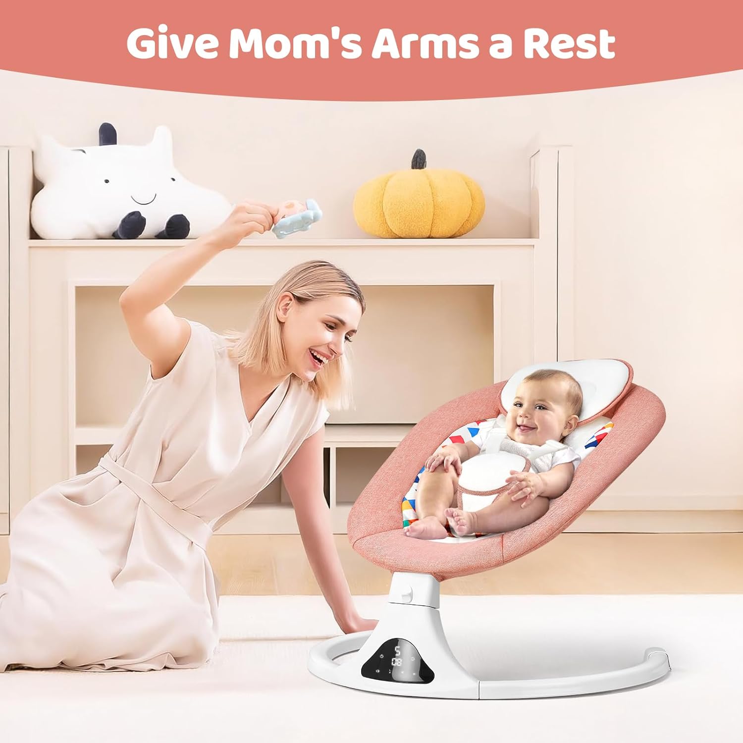 Baby Swings for Infants, Pink Infant Swing with 5 Speeds, 12 Soothing Melodies, Bluetooth & Remote Control, Portable Baby Swing for Indoor and Outdoor (Pink)