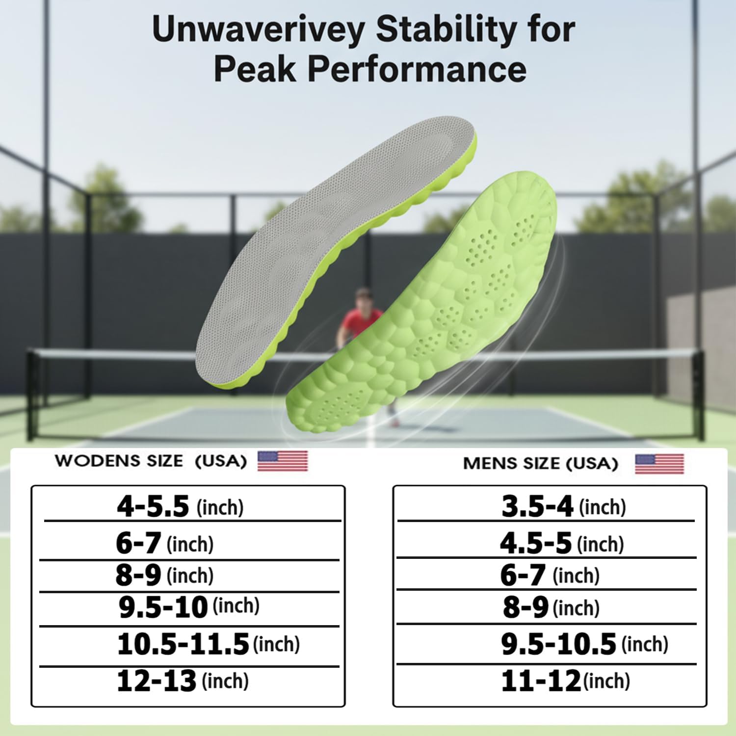 Pickleball Insoles, 4D Memory Foam Arch Support Inserts, Cloud Comfort Breathable Cushion, Anti-Slip Massage Arch Support Inserts for Men Women (Men 8-9 / Women 9.5-10) - Image 6