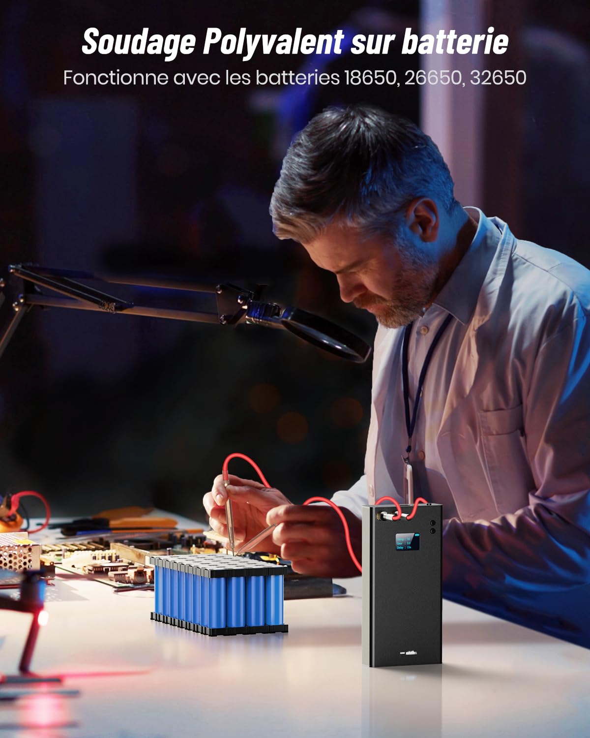 Seesii Soudeur par Points, SE-203 11000mAh Équipement de Soudage par Points Portable pour Batterie, Spot Welder avec Écran LCD 80 Engrenages Réglables pour 2 Lames de Nickel 5 Mètres