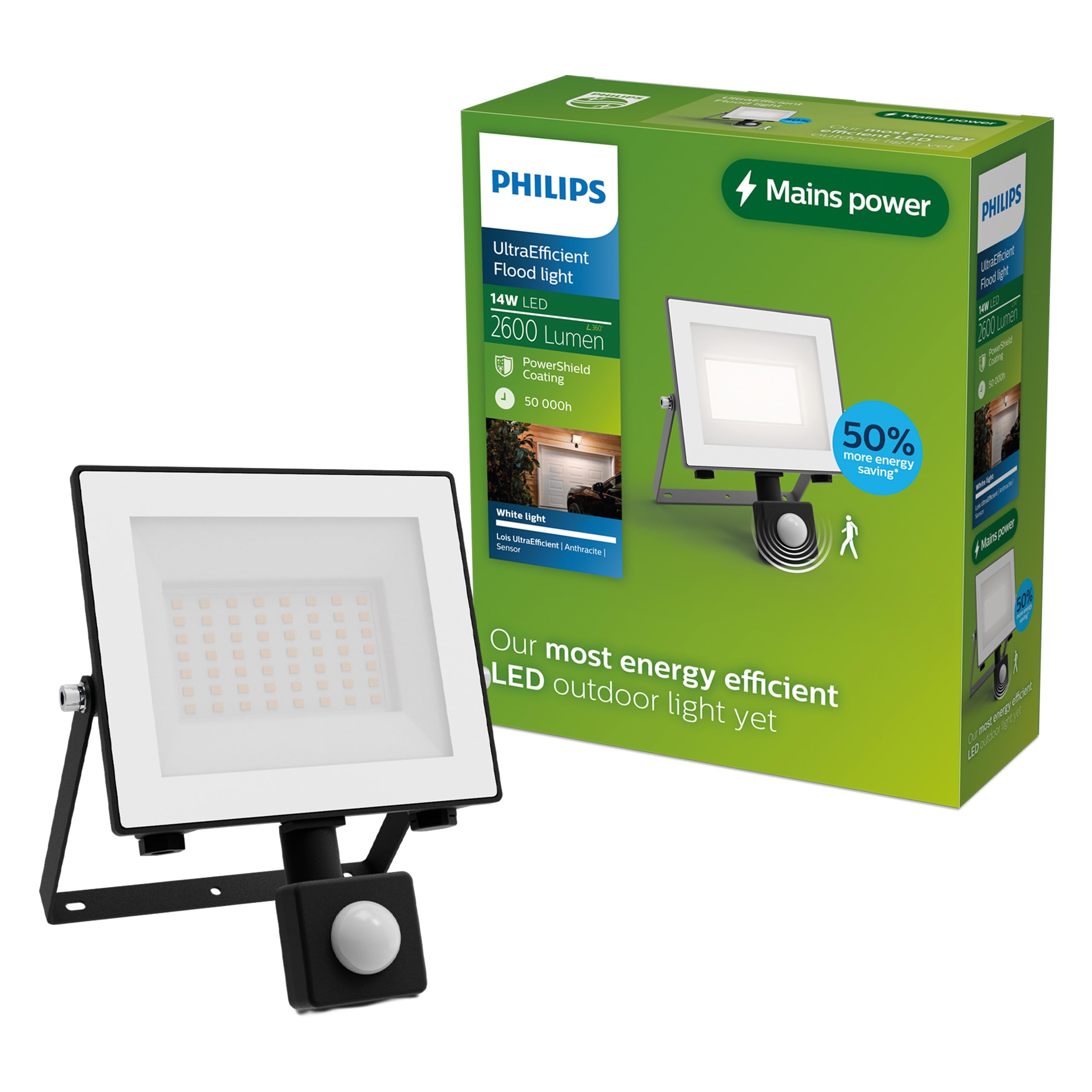 PHILIPS Lois UltraEfficient, Faretto da esterni con sensore, Antracite