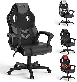 bigzzia Gaming Chair Ergonomic Office Chair - PU Leather Computer Chair With Headrest, Adjustable Height Office Armchair 360°Swivel For PC Office Gamer (Gray)