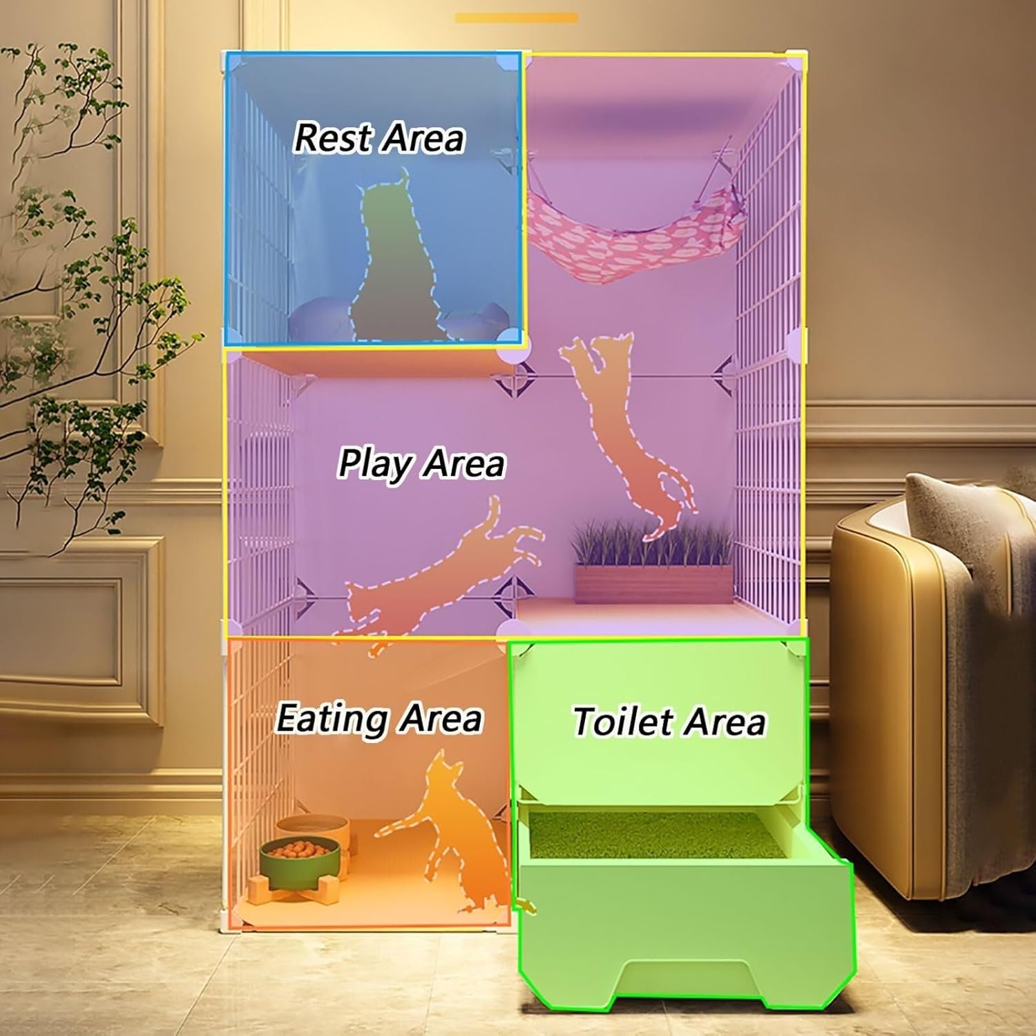 Cat Cage Playpen with Ladder, Litter Box, Nest & Bowl – Large Indoor Exercise Space for 1-2 Cats, Detachable Metal Crate (Size : 107x47x107cm-A)(107x47x107cm-B)