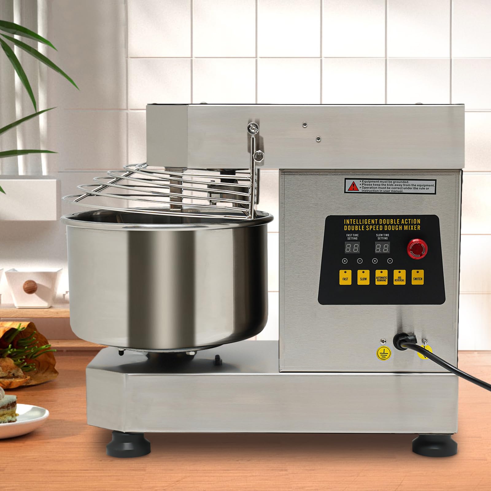 banborba Commercial Food Mixer, 750W Electric Dough Kneading Machine, Commercial Flour Mixer Doughmaker with Food-grade Stainless Steel Bowl & Security Shield, Baking Equipment for Restaurant Kitchen