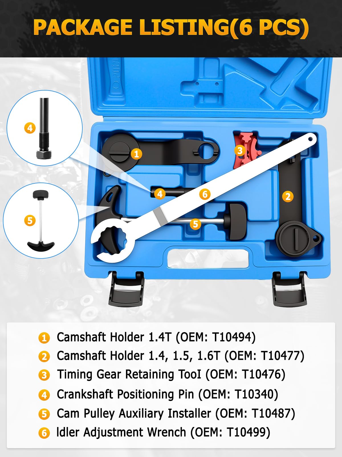 Lot de 6 Outils de Réglage du Moteur pour Moteurs VAG EA211, 1.0, 1.2, 1.4 FSI TSI TFSI, Compatible avec VW, Audi, Jetta, Seat, Skoda