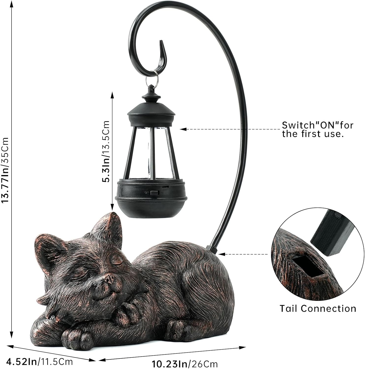 Outdoor Cat Figurine Garden Statue with Solar-Powered LED Light 13.77 Inches Tall, Gift Garden Statue Decor for Cat Lovers - Image 3