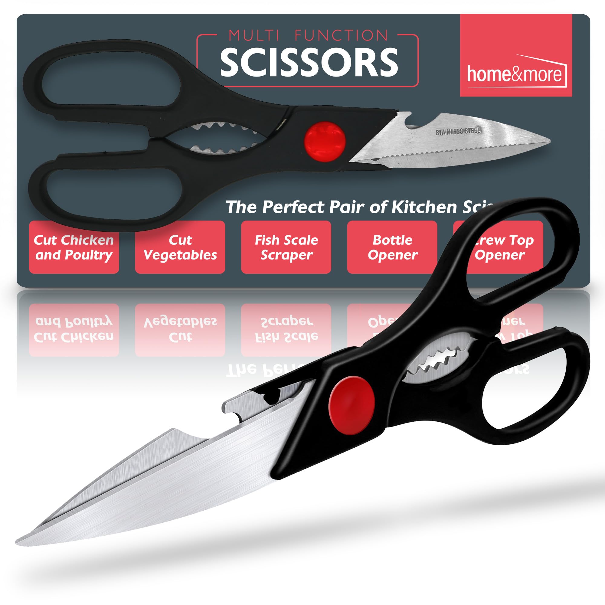 SOL Multi Function Scissors Heavy Duty Kitchen Shears for Meat Poultry Herbs Vegetables and Packaging Sharp Stainless Steel Blades Comfortable Grip Essential Food Prep Tool