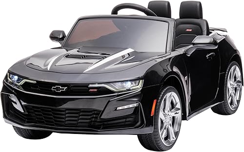 Chevrolet Camaro - Vehículo eléctrico de 12 V para niños con doble motor, cinturón de seguridad y control remoto para padres, auto de paseo amigable