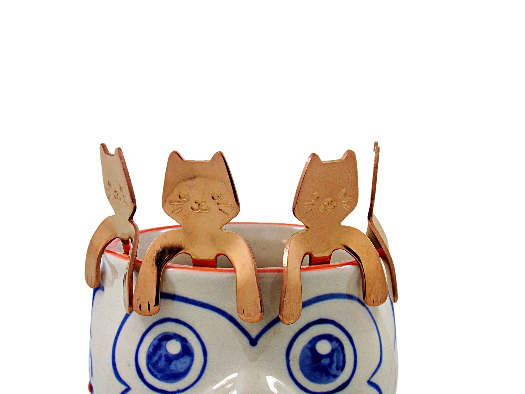 Stainless Steel Rose Gold Tone Mini Cat Spoon for Tea, Coffee, 4 Pack, 4.5 Inch