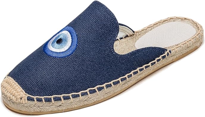 Womens Embroidery Espadrille Mules Flats - Fashion Flats Shoes Comfortable Mule Shoes Breathable Espadrilles Anti-Slip Slipper