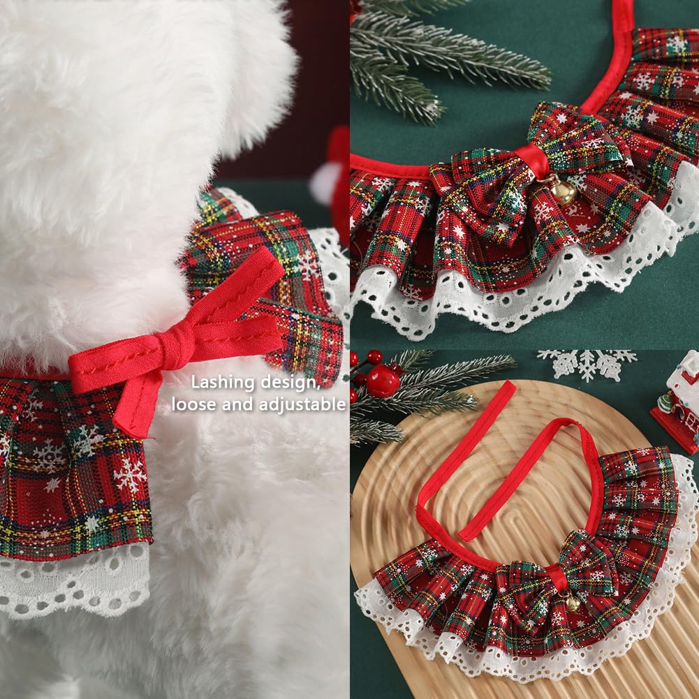 Christmas Cat Collar Set, 3PCS Holiday-Themed Pet Scarf with Bells, Festive Red Green Black Plaid Design - Image 3