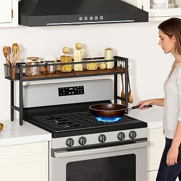 YMYNY 32.5" Spice Rack Over Stove Kitchen Organizer Black UHSR008B