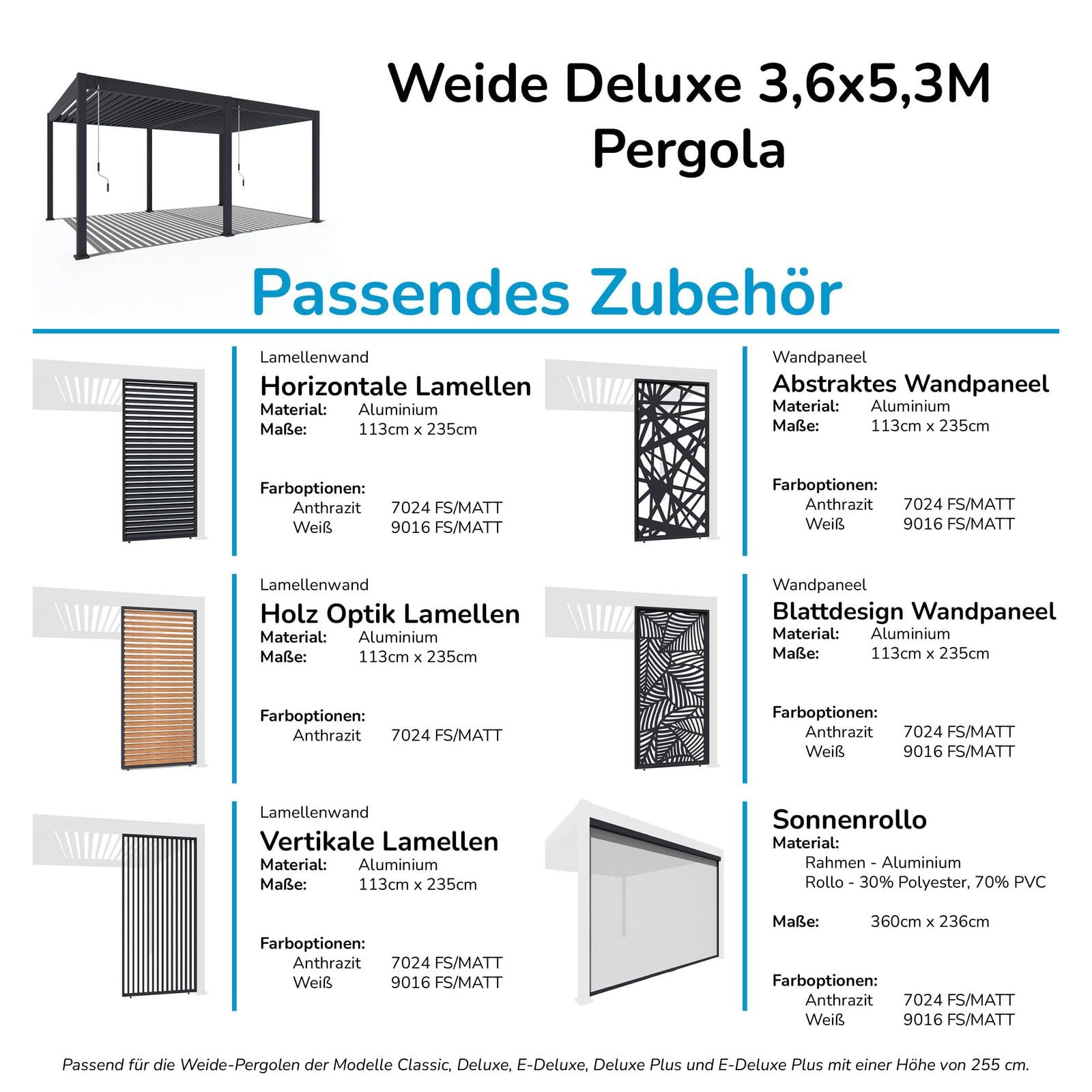 Weide Deluxe Pergola Alu-Lamellendach freistehend ohne Hitzestau 3 x 4 m Sand
