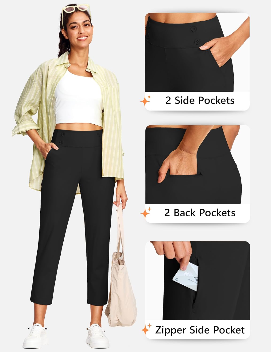 ISEEGZ 15"/18"/21"/27" Capri Pants for Women High Waist Stretch Women's Golf Capris for Summer with Pockets Work Casual