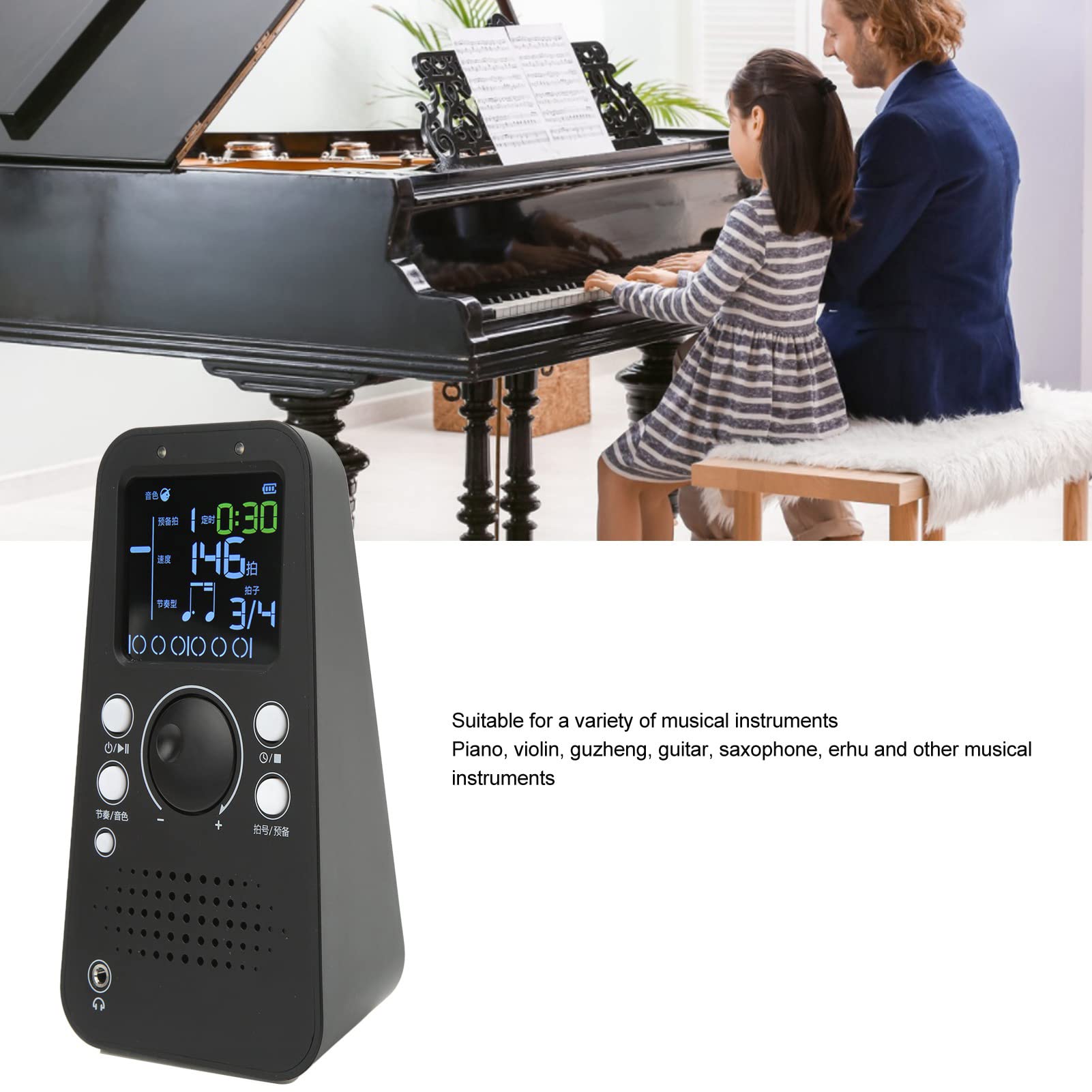 Alomejor Elektronisches Digitales Metronom Universal Smart Bluetooth Metronom für Gitarre Klavier Trommel Violine Instrument Schwarz
