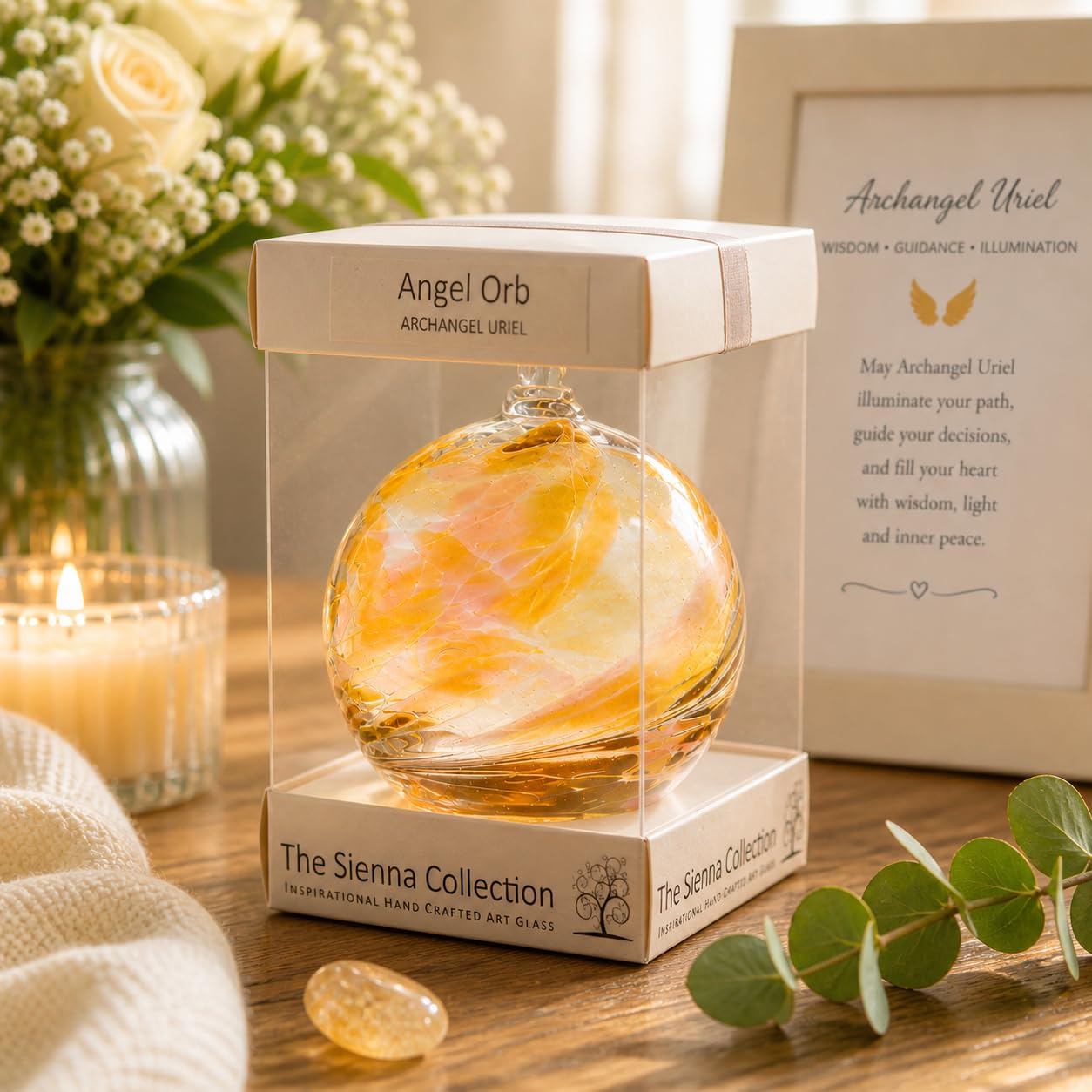 Sienna Glass Unisex Yellow Angel Orb Archangel Uriel Amber In