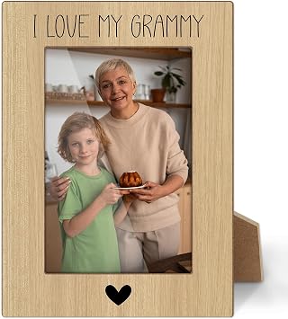 Grammy Gifts Picture Frame - I Love My Grammy, Grammie Photo Frame, Mothers Day Birthday Christmas Gifts for Grammie Grandma, 4x6 Wooden Photo Frames with Stand -02