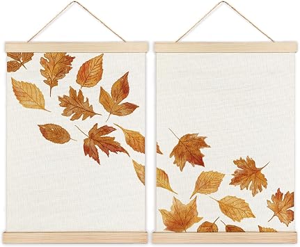 LZYRF Fall Maple Leaf Wall Art Poster Framed, Autumn Home Decor, Rustic Cottagecore Farmhouse Botanical Canvas Prints Wall Decor for Living Room Bedroom Gallery, 12x16 Inch Set of 2