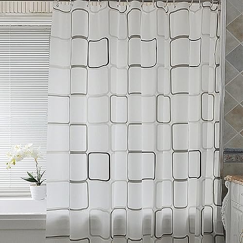 Miniatura 6 de Tarklanda Cortinas de ducha para baño, cortinas de ducha de plástico con celosía negra y blanca para decoración de baño, juego de ganchos