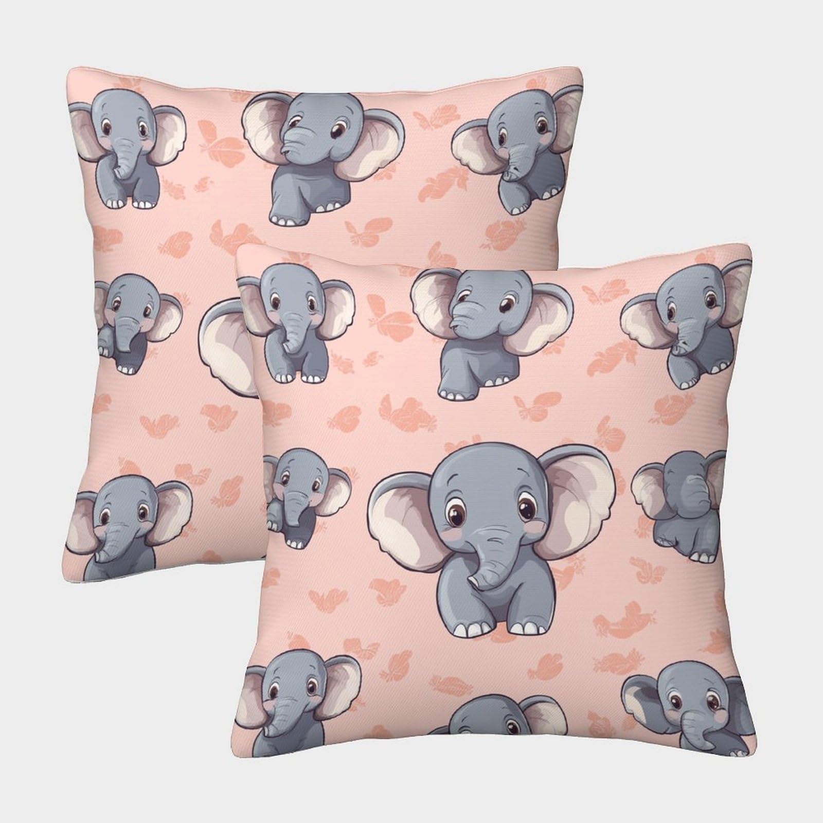 2 Pack Cute Baby Elephant Pillow Case 3D Cartoon Pattern Printed Cushion Box Suitable for Home Living Room Decoration Car Pillow Case 45x45cm