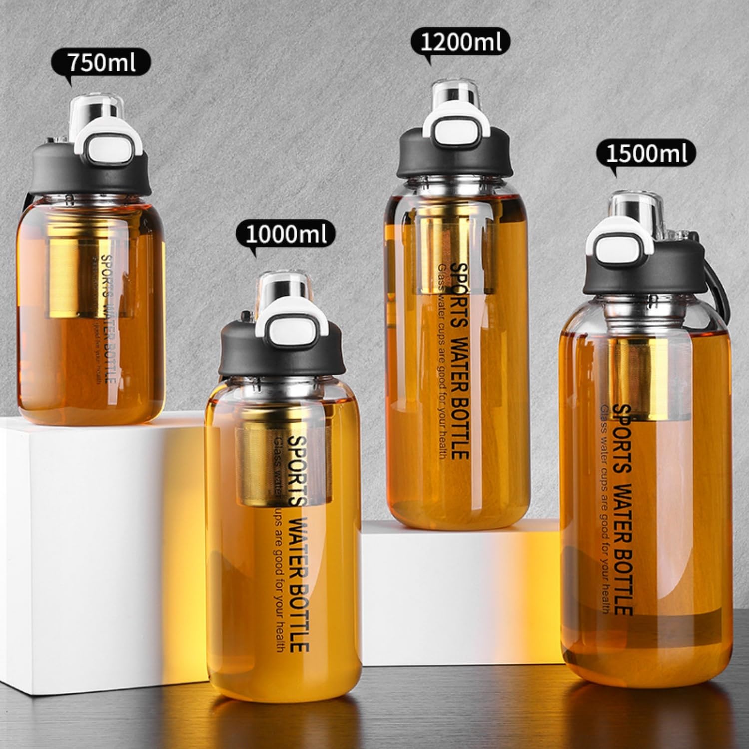 Glas-Tee-Flasche mit Teesieb, Gas-Tee-Becher mit Teesieb, Borosilikatglas-Infuser, Wasserflasche mit Strohhalm, Hülle, Verschlussdeckel und Griff, auslaufsicher (750 ml)