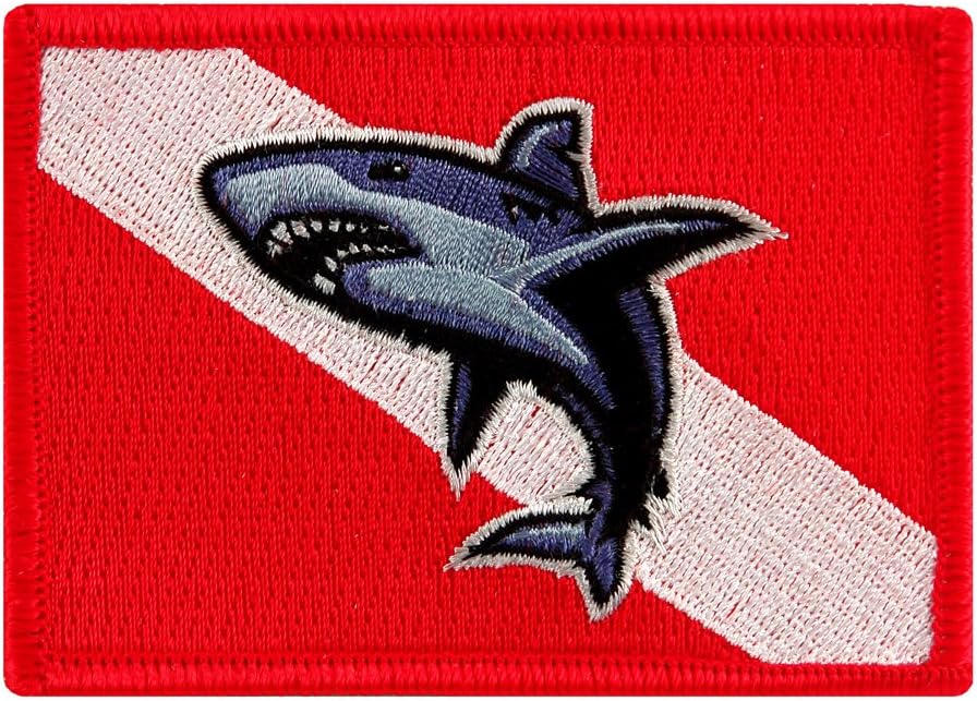 Shark Diver Down Flag Patch Embroidered Iron On Scuba Diving Emblem Souvenir by Cypress Collectibles Embroidered Patches