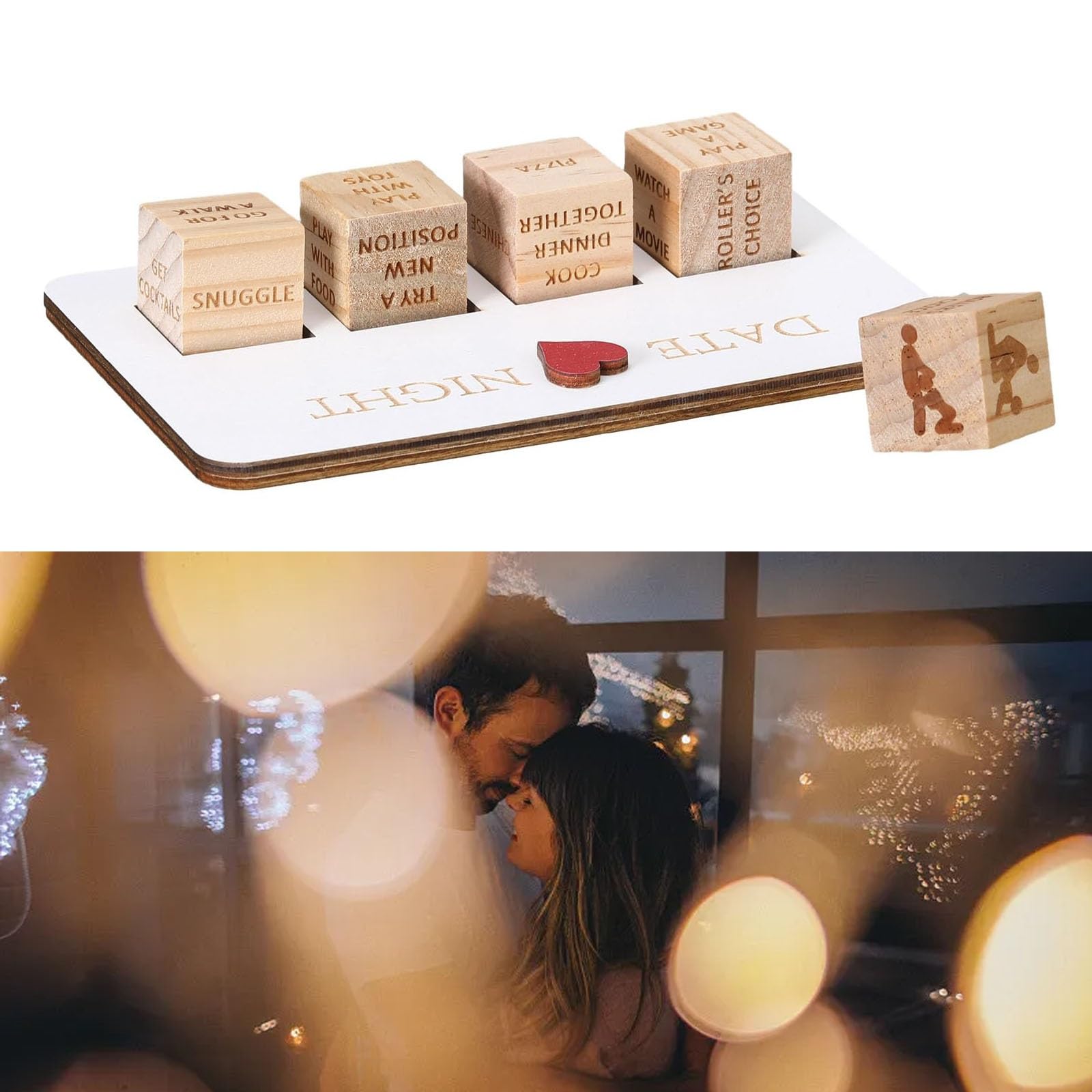 2-Pack Wooden Food Decision Dice Game - Dinner Decider For Date Night, Couples Gifts, Includes 12 Food Options, 30mm Dice With Leather Pouch