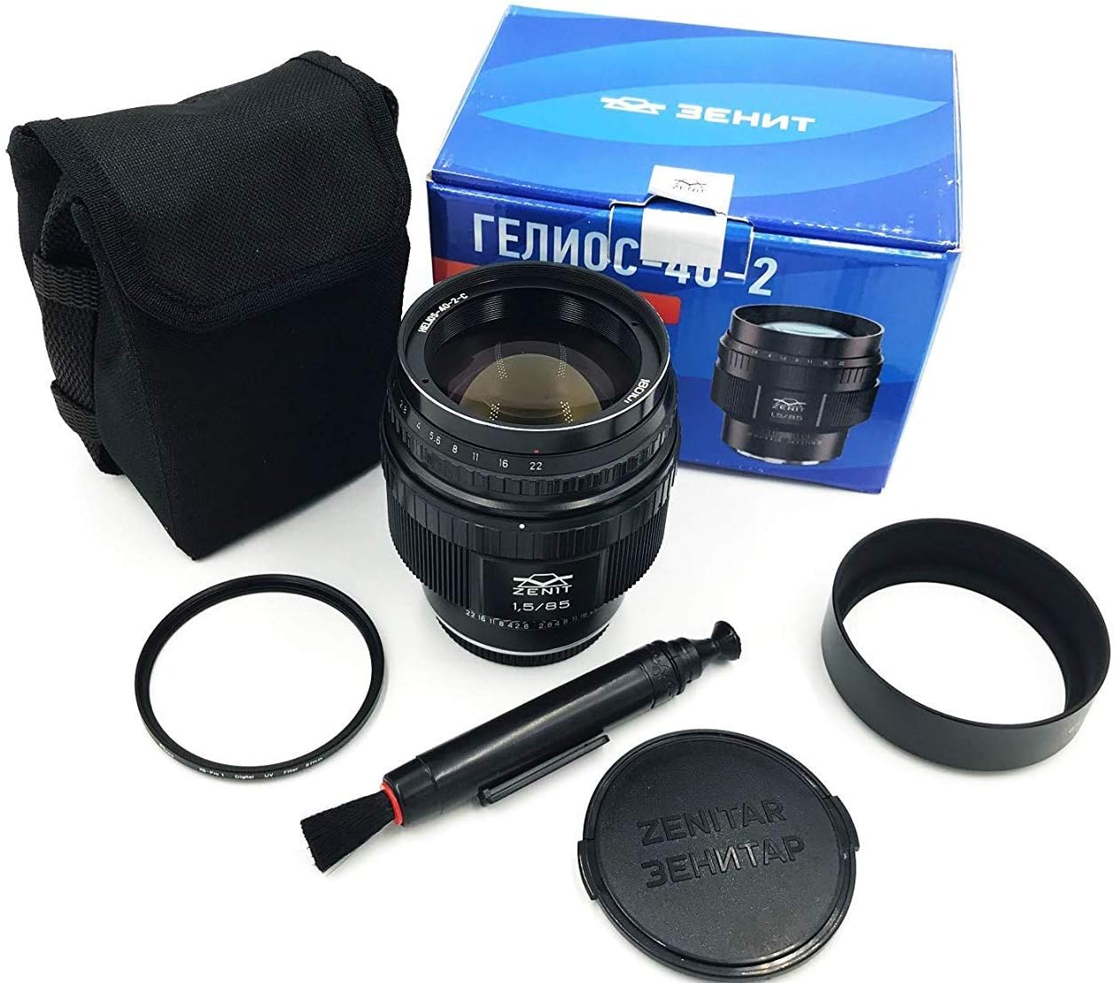 Helios 40-2 85mm f1.5 Lens for Micro 4/3 Bokeh Portrait Photo Russian Soviet Manual Lens for Micro 4/3 + UV Filter 67 mm + Lens Hood 67mm + 2pcs caps + Pouch + Cleaning Pen. Amazing Kit!