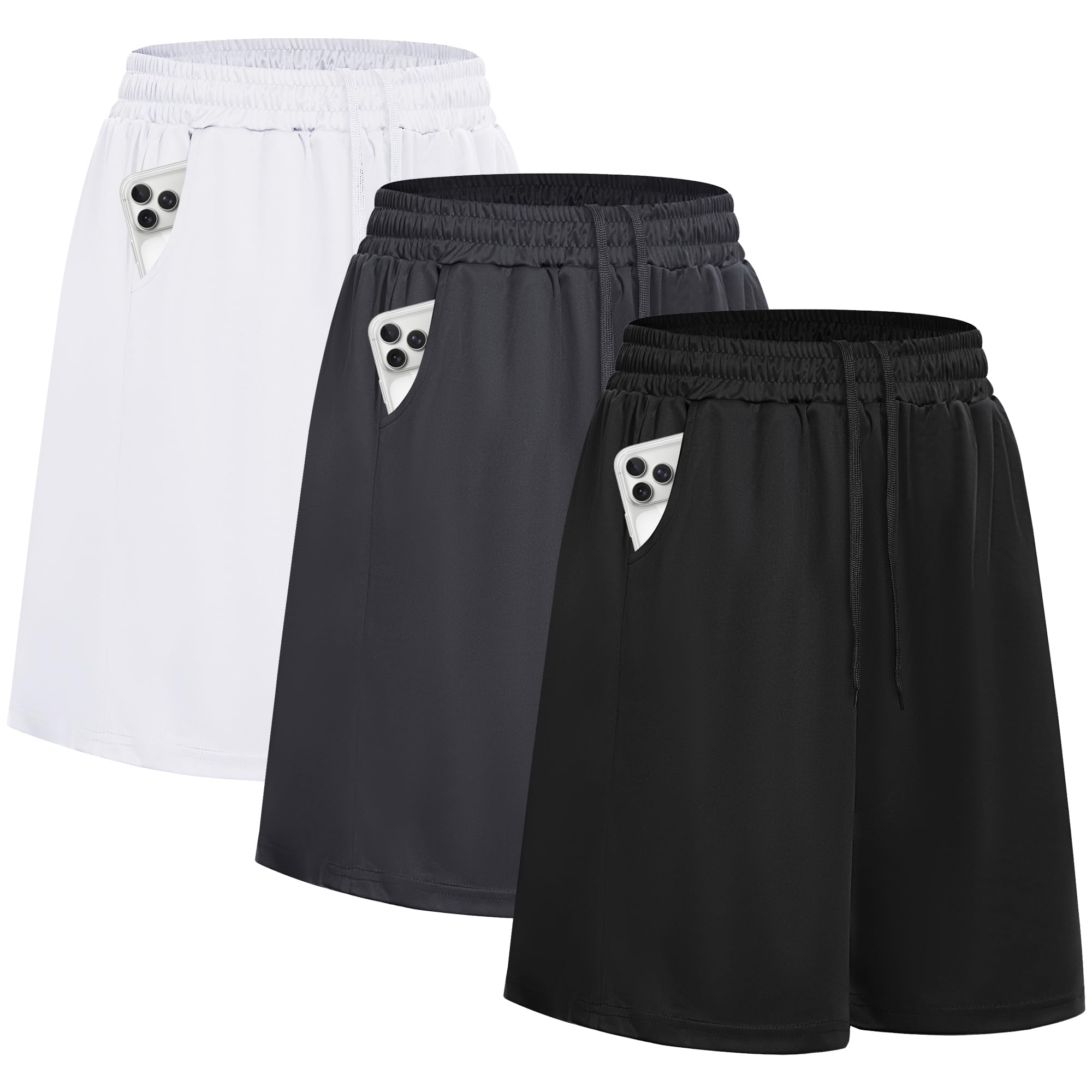 DDOBB Sporthose Herren Kurz 3er Pack Shorts Gym Mit Taschen Laufhose Herren Sommer Kordelzug Basketball Trainingshose