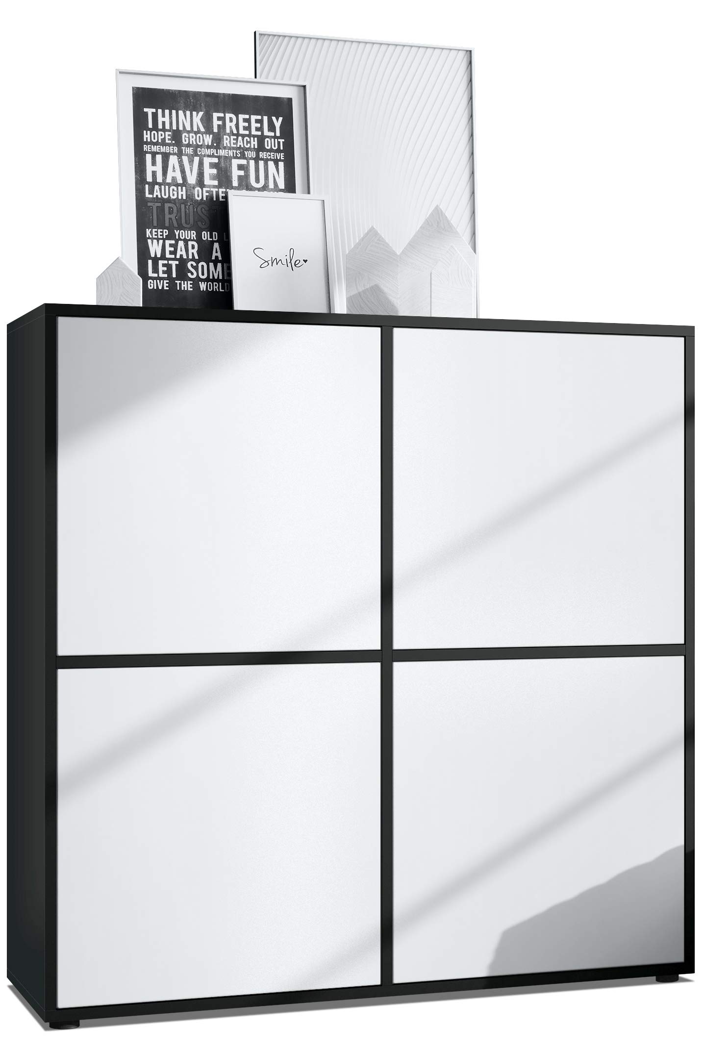 Vladon Highboard Cuba V2 Schrank 104 x 105,5 x 35,5 cm Sideboard mit 8 Fächern, Made in Germany, Korpus in Schwarz matt/Fronten in Weiß matt