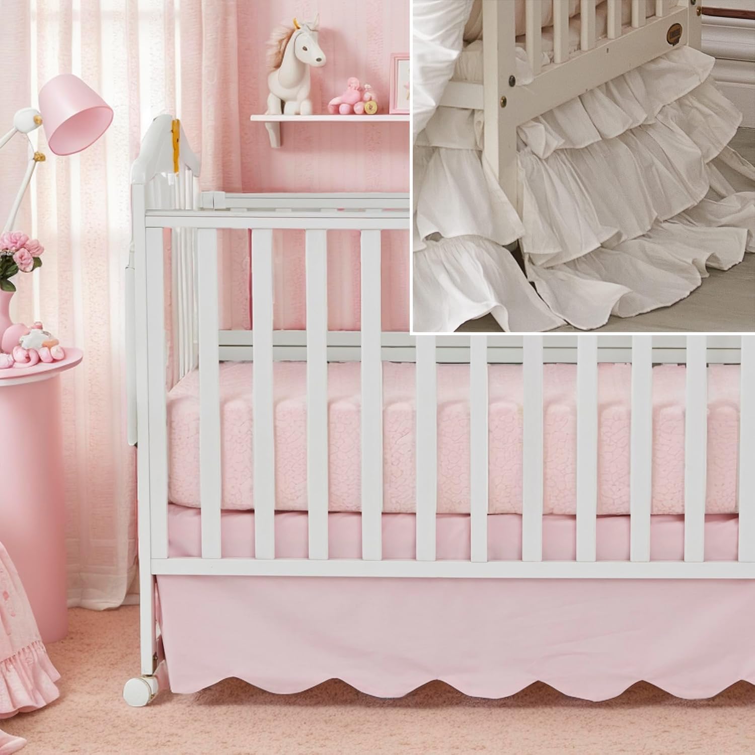 Brandream 2 Packs Crib Bed Skirt 100% Cotton Triple Layer Gender Neutral Crib Skirt Toddler Bedskirt