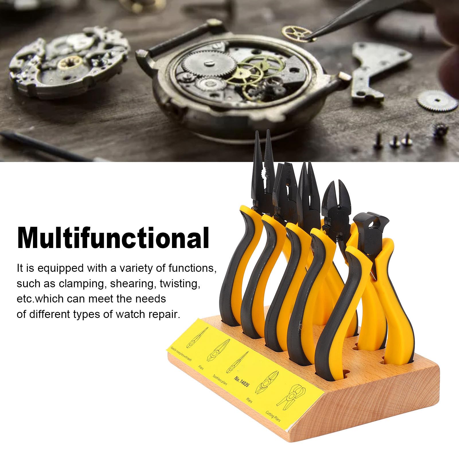 Set di pinze per gioielli Kit di pinze per orecchini in gomma in acciaio legato da 4 pollici con base in legno per riparazione di gioielli, riparazione di orologi