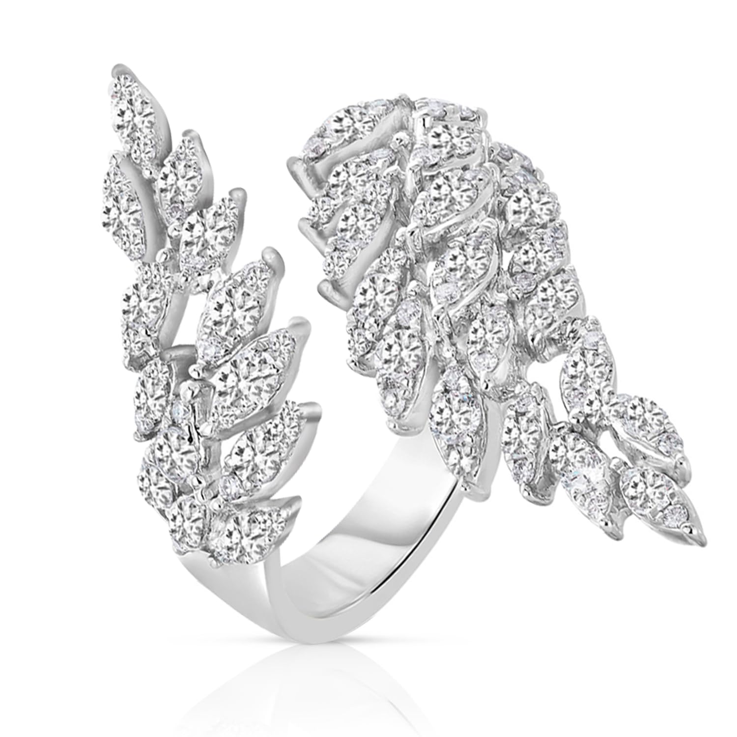 Silver Plated Cubic Zirconia Studded Leaf Style Finger Ring Contemporary Jewellery For Women & Girls, Adjustable-image-45